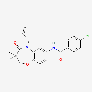 molecular formula C21H21ClN2O3 B2394505 N-(5-allyl-3,3-dimethyl-4-oxo-2,3,4,5-tetrahydrobenzo[b][1,4]oxazepin-7-yl)-4-chlorobenzamide CAS No. 921560-92-1