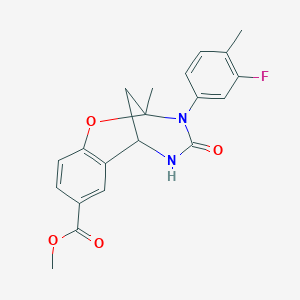 molecular formula C20H19FN2O4 B2394512 methyl 3-(3-fluoro-4-methylphenyl)-2-methyl-4-oxo-3,4,5,6-tetrahydro-2H-2,6-methanobenzo[g][1,3,5]oxadiazocine-8-carboxylate CAS No. 899986-76-6