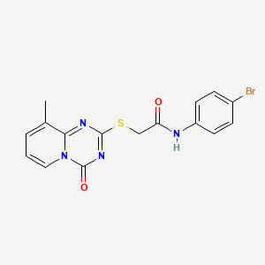 molecular formula C16H13BrN4O2S B2394519 N-(4-bromophenyl)-2-({9-methyl-4-oxo-4H-pyrido[1,2-a][1,3,5]triazin-2-yl}sulfanyl)acetamide CAS No. 896347-10-7