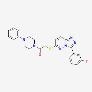 molecular formula C23H21FN6OS B2394543 2-((3-(3-Fluorophenyl)-[1,2,4]triazolo[4,3-b]pyridazin-6-yl)thio)-1-(4-phenylpiperazin-1-yl)ethanone CAS No. 852374-49-3