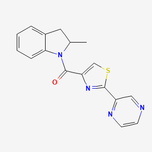 molecular formula C17H14N4OS B2394574 (2-Methylindolin-1-yl)(2-(pyrazin-2-yl)thiazol-4-yl)methanone CAS No. 1234867-69-6