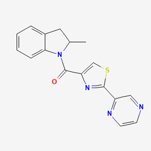 (2-Methylindolin-1-yl)(2-(pyrazin-2-yl)thiazol-4-yl)methanone