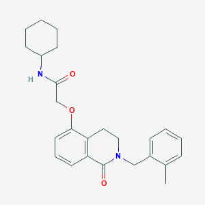 molecular formula C25H30N2O3 B2394606 N-cyclohexyl-2-({2-[(2-methylphenyl)methyl]-1-oxo-1,2,3,4-tetrahydroisoquinolin-5-yl}oxy)acetamide CAS No. 850907-83-4