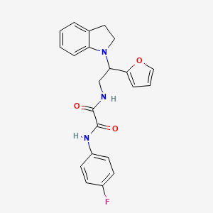 molecular formula C22H20FN3O3 B2394624 N1-(4-fluorophenyl)-N2-(2-(furan-2-yl)-2-(indolin-1-yl)ethyl)oxalamide CAS No. 898416-42-7