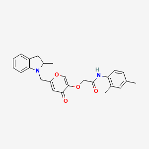 molecular formula C25H26N2O4 B2394631 N-(2,4-dimethylphenyl)-2-((6-((2-methylindolin-1-yl)methyl)-4-oxo-4H-pyran-3-yl)oxy)acetamide CAS No. 898456-05-8