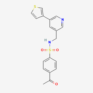 molecular formula C18H16N2O3S2 B2394643 4-acetyl-N-((5-(thiophen-3-yl)pyridin-3-yl)methyl)benzenesulfonamide CAS No. 1795303-42-2