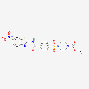 molecular formula C21H21N5O7S2 B2394668 Ethyl 4-((4-((6-nitrobenzo[d]thiazol-2-yl)carbamoyl)phenyl)sulfonyl)piperazine-1-carboxylate CAS No. 361174-02-9