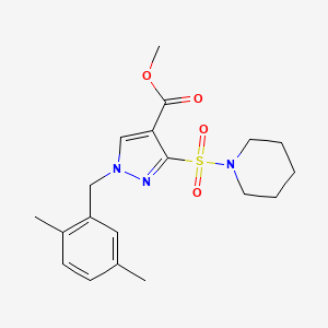 molecular formula C19H25N3O4S B2394672 methyl 1-(2,5-dimethylbenzyl)-3-(piperidin-1-ylsulfonyl)-1H-pyrazole-4-carboxylate CAS No. 1251697-61-6