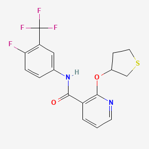 molecular formula C17H14F4N2O2S B2394708 N-[4-fluoro-3-(trifluoromethyl)phenyl]-2-(thiolan-3-yloxy)pyridine-3-carboxamide CAS No. 2034390-49-1