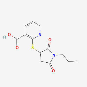 molecular formula C13H14N2O4S B2394711 2-((2,5-Dioxo-1-propylpyrrolidin-3-yl)thio)nicotinic acid CAS No. 831207-41-1
