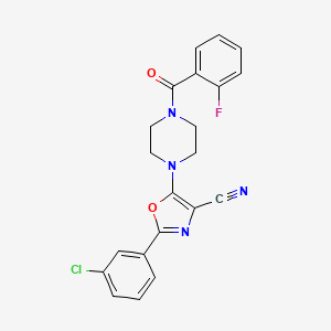 molecular formula C21H16ClFN4O2 B2394720 2-(3-Chlorophenyl)-5-[4-(2-fluorobenzoyl)piperazin-1-yl]-1,3-oxazole-4-carbonitrile CAS No. 903193-98-6