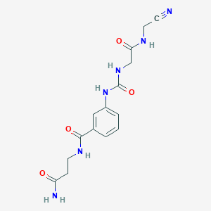 molecular formula C15H18N6O4 B2394749 N-(3-Amino-3-oxopropyl)-3-[[2-(cyanomethylamino)-2-oxoethyl]carbamoylamino]benzamide CAS No. 2248881-13-0