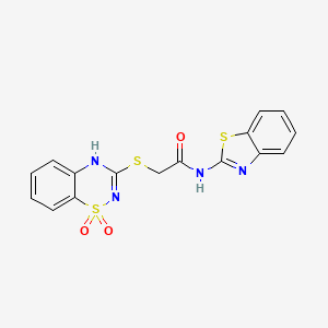 molecular formula C16H12N4O3S3 B2394760 N-(1,3-benzothiazol-2-yl)-2-[(1,1-dioxo-4H-1lambda6,2,4-benzothiadiazin-3-yl)sulfanyl]acetamide CAS No. 886956-49-6