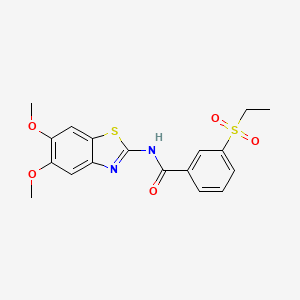 molecular formula C18H18N2O5S2 B2394773 N-(5,6-dimethoxy-1,3-benzothiazol-2-yl)-3-(ethanesulfonyl)benzamide CAS No. 886927-54-4