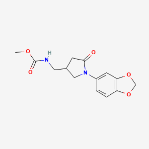 molecular formula C14H16N2O5 B2394800 Methyl ((1-(benzo[d][1,3]dioxol-5-yl)-5-oxopyrrolidin-3-yl)methyl)carbamate CAS No. 954624-79-4