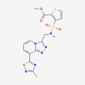 molecular formula C16H14N6O5S2 B2394876 methyl 3-(N-((8-(3-methyl-1,2,4-oxadiazol-5-yl)-[1,2,4]triazolo[4,3-a]pyridin-3-yl)methyl)sulfamoyl)thiophene-2-carboxylate CAS No. 2034346-95-5