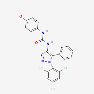 molecular formula C23H17Cl3N4O2 B2394929 N-(4-methoxyphenyl)-N'-[5-phenyl-1-(2,4,6-trichlorophenyl)-1H-pyrazol-4-yl]urea CAS No. 477713-92-1