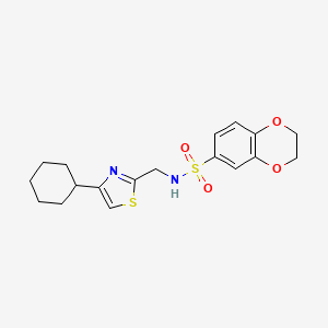 molecular formula C18H22N2O4S2 B2394939 N-[(4-cyclohexyl-1,3-thiazol-2-yl)methyl]-2,3-dihydro-1,4-benzodioxine-6-sulfonamide CAS No. 2034541-75-6