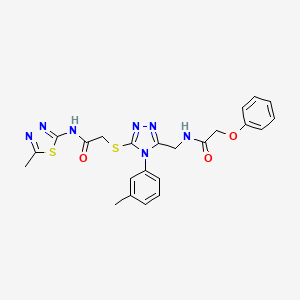 molecular formula C23H23N7O3S2 B2394943 N-{[5-({[(5-methyl-1,3,4-thiadiazol-2-yl)carbamoyl]methyl}sulfanyl)-4-(3-methylphenyl)-4H-1,2,4-triazol-3-yl]methyl}-2-phenoxyacetamide CAS No. 394214-64-3