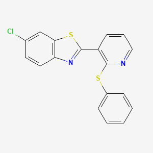 molecular formula C18H11ClN2S2 B2394956 6-Chloro-2-[2-(phenylsulfanyl)-3-pyridinyl]-1,3-benzothiazole CAS No. 400075-94-7