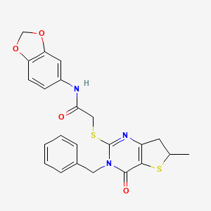 molecular formula C23H21N3O4S2 B2394980 N-(2H-1,3-benzodioxol-5-yl)-2-({3-benzyl-6-methyl-4-oxo-3H,4H,6H,7H-thieno[3,2-d]pyrimidin-2-yl}sulfanyl)acetamide CAS No. 689262-88-2