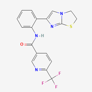 molecular formula C18H13F3N4OS B2395049 N-(2-(2,3-dihydroimidazo[2,1-b]thiazol-6-yl)phenyl)-6-(trifluoromethyl)nicotinamide CAS No. 2034487-76-6
