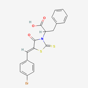 molecular formula C19H14BrNO3S2 B2395081 2-[(5Z)-5-[(4-bromophenyl)methylidene]-4-oxo-2-sulfanylidene-1,3-thiazolidin-3-yl]-3-phenylpropanoic acid CAS No. 928339-93-9