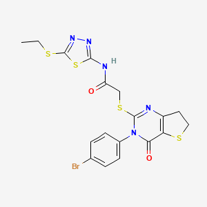 molecular formula C18H16BrN5O2S4 B2395096 2-((3-(4-bromophenyl)-4-oxo-3,4,6,7-tetrahydrothieno[3,2-d]pyrimidin-2-yl)thio)-N-(5-(ethylthio)-1,3,4-thiadiazol-2-yl)acetamide CAS No. 362501-40-4