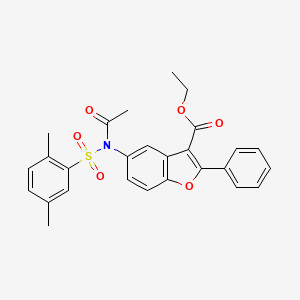molecular formula C27H25NO6S B2395237 Ethyl 5-[acetyl-(2,5-dimethylphenyl)sulfonylamino]-2-phenyl-1-benzofuran-3-carboxylate CAS No. 518320-38-2