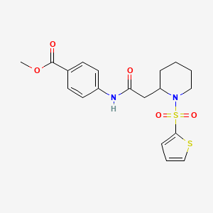 molecular formula C19H22N2O5S2 B2395310 Methyl 4-(2-(1-(thiophen-2-ylsulfonyl)piperidin-2-yl)acetamido)benzoate CAS No. 1105236-10-9