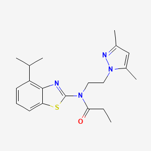 molecular formula C20H26N4OS B2395324 N-(2-(3,5-dimethyl-1H-pyrazol-1-yl)ethyl)-N-(4-isopropylbenzo[d]thiazol-2-yl)propionamide CAS No. 1203366-24-8