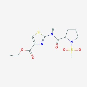 molecular formula C12H17N3O5S2 B2395337 Ethyl 2-(1-(methylsulfonyl)pyrrolidine-2-carboxamido)thiazole-4-carboxylate CAS No. 1219338-86-9