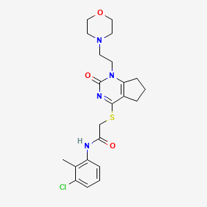 molecular formula C22H27ClN4O3S B2395338 N-(3-chloro-2-methylphenyl)-2-((1-(2-morpholinoethyl)-2-oxo-2,5,6,7-tetrahydro-1H-cyclopenta[d]pyrimidin-4-yl)thio)acetamide CAS No. 946218-10-6