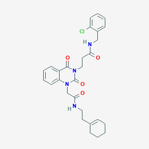 molecular formula C28H31ClN4O4 B2395343 N-[(2-chlorophenyl)methyl]-3-[1-({[2-(cyclohex-1-en-1-yl)ethyl]carbamoyl}methyl)-2,4-dioxo-1,2,3,4-tetrahydroquinazolin-3-yl]propanamide CAS No. 865655-67-0