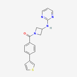 molecular formula C18H16N4OS B2395361 (3-(Pyrimidin-2-ylamino)azetidin-1-yl)(4-(thiophen-3-yl)phenyl)methanone CAS No. 2034605-83-7