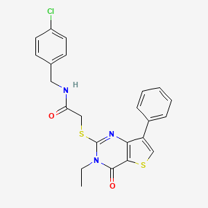 molecular formula C23H20ClN3O2S2 B2395383 N-(4-chlorobenzyl)-2-[(3-ethyl-4-oxo-7-phenyl-3,4-dihydrothieno[3,2-d]pyrimidin-2-yl)thio]acetamide CAS No. 1223950-81-9