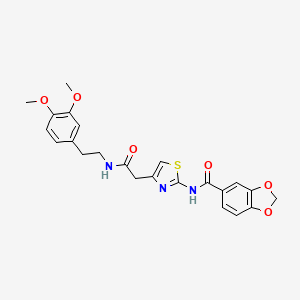 molecular formula C23H23N3O6S B2395385 N-(4-(2-((3,4-dimethoxyphenethyl)amino)-2-oxoethyl)thiazol-2-yl)benzo[d][1,3]dioxole-5-carboxamide CAS No. 1005308-50-8