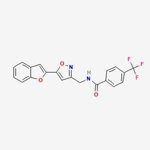 molecular formula C20H13F3N2O3 B2395428 N-((5-(benzofuran-2-yl)isoxazol-3-yl)methyl)-4-(trifluoromethyl)benzamide CAS No. 1105205-88-6