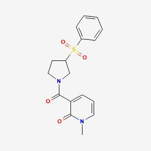 molecular formula C17H18N2O4S B2395440 1-methyl-3-(3-(phenylsulfonyl)pyrrolidine-1-carbonyl)pyridin-2(1H)-one CAS No. 1795442-37-3