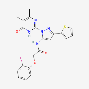 molecular formula C21H18FN5O3S B2395479 N-[1-(4,5-dimethyl-6-oxo-1,6-dihydropyrimidin-2-yl)-3-(thiophen-2-yl)-1H-pyrazol-5-yl]-2-(2-fluorophenoxy)acetamide CAS No. 1170435-22-9