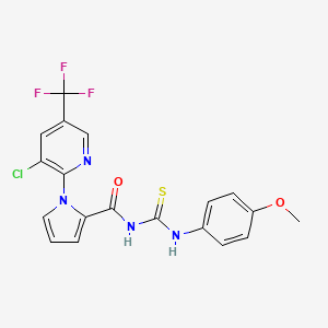 molecular formula C19H14ClF3N4O2S B2395487 N-({1-[3-chloro-5-(trifluoromethyl)-2-pyridinyl]-1H-pyrrol-2-yl}carbonyl)-N'-(4-methoxyphenyl)thiourea CAS No. 338420-75-0