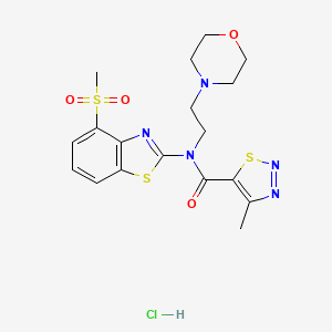 molecular formula C18H22ClN5O4S3 B2395532 4-methyl-N-(4-(methylsulfonyl)benzo[d]thiazol-2-yl)-N-(2-morpholinoethyl)-1,2,3-thiadiazole-5-carboxamide hydrochloride CAS No. 1351661-13-6