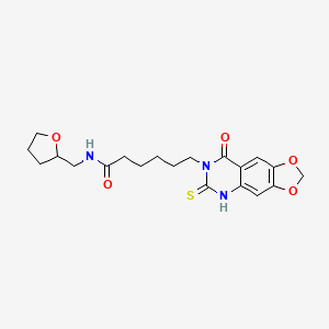 molecular formula C20H25N3O5S B2395603 6-(8-oxo-6-thioxo-5,6-dihydro-[1,3]dioxolo[4,5-g]quinazolin-7(8H)-yl)-N-((tetrahydrofuran-2-yl)methyl)hexanamide CAS No. 688053-90-9
