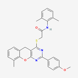 molecular formula C29H27N3O3S B2395609 N-(2,6-DIMETHYLPHENYL)-2-{[2-(4-METHOXYPHENYL)-9-METHYL-5H-CHROMENO[2,3-D]PYRIMIDIN-4-YL]SULFANYL}ACETAMIDE CAS No. 866873-29-2