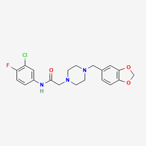 molecular formula C20H21ClFN3O3 B2395637 2-{4-[(2H-1,3-benzodioxol-5-yl)methyl]piperazin-1-yl}-N-(3-chloro-4-fluorophenyl)acetamide CAS No. 850472-81-0