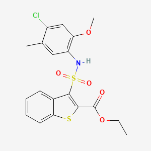 molecular formula C19H18ClNO5S2 B2395673 Ethyl 3-[(4-chloro-2-methoxy-5-methylphenyl)sulfamoyl]-1-benzothiophene-2-carboxylate CAS No. 932354-13-7