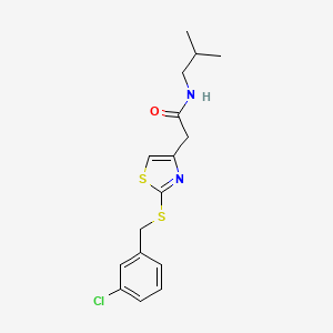 molecular formula C16H19ClN2OS2 B2395674 2-(2-((3-chlorobenzyl)thio)thiazol-4-yl)-N-isobutylacetamide CAS No. 953965-92-9