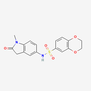 molecular formula C17H16N2O5S B2395745 N-(1-methyl-2-oxoindolin-5-yl)-2,3-dihydrobenzo[b][1,4]dioxine-6-sulfonamide CAS No. 921861-94-1