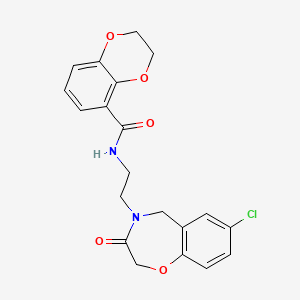 molecular formula C20H19ClN2O5 B2395777 N-(2-(7-chloro-3-oxo-2,3-dihydrobenzo[f][1,4]oxazepin-4(5H)-yl)ethyl)-2,3-dihydrobenzo[b][1,4]dioxine-5-carboxamide CAS No. 2034459-88-4