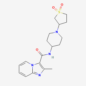 molecular formula C18H24N4O3S B2395784 N-(1-(1,1-dioxidotetrahydrothiophen-3-yl)piperidin-4-yl)-2-methylimidazo[1,2-a]pyridine-3-carboxamide CAS No. 2034331-79-6
